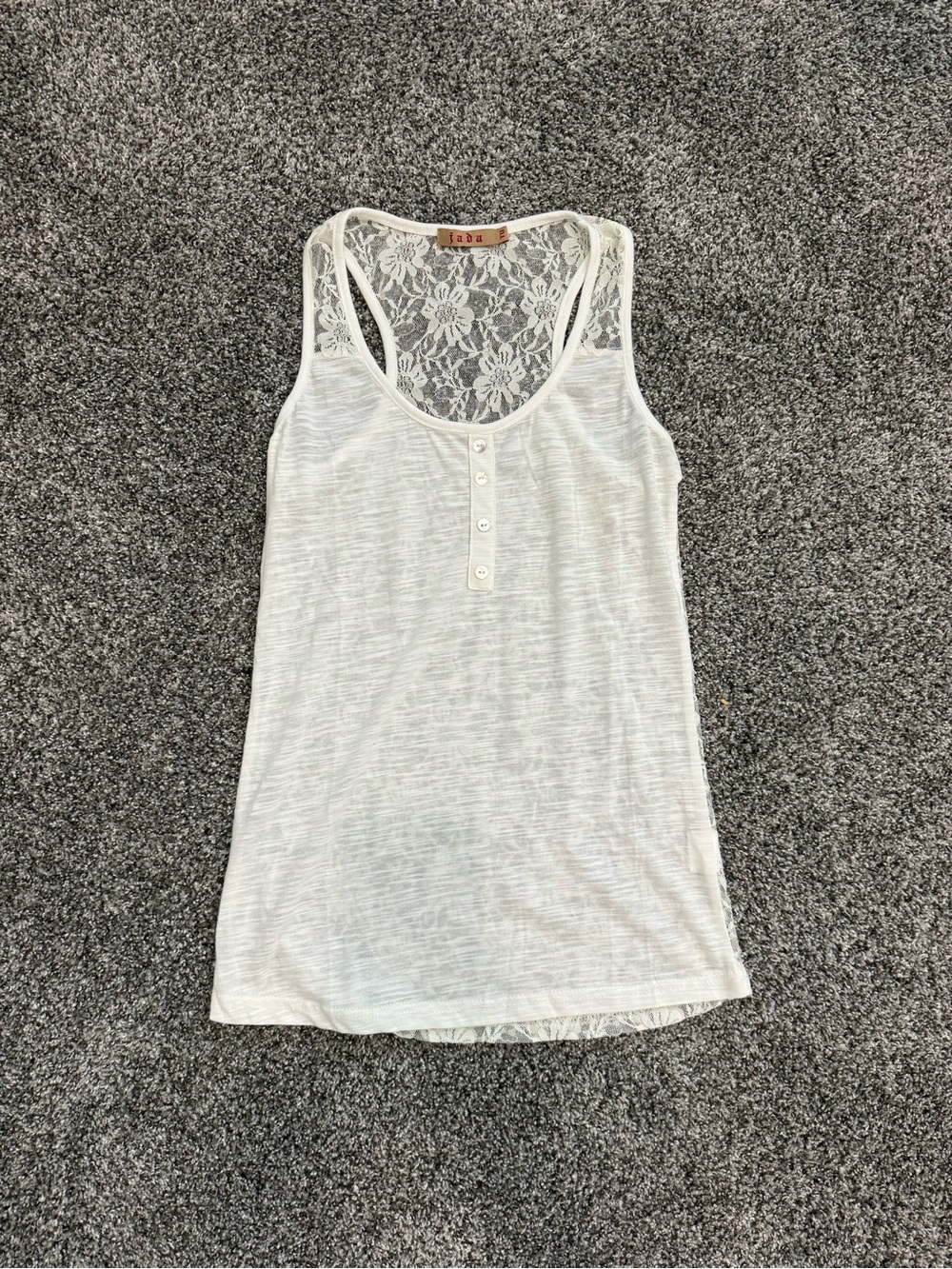 Lace Racerback White Tank with Button Placket